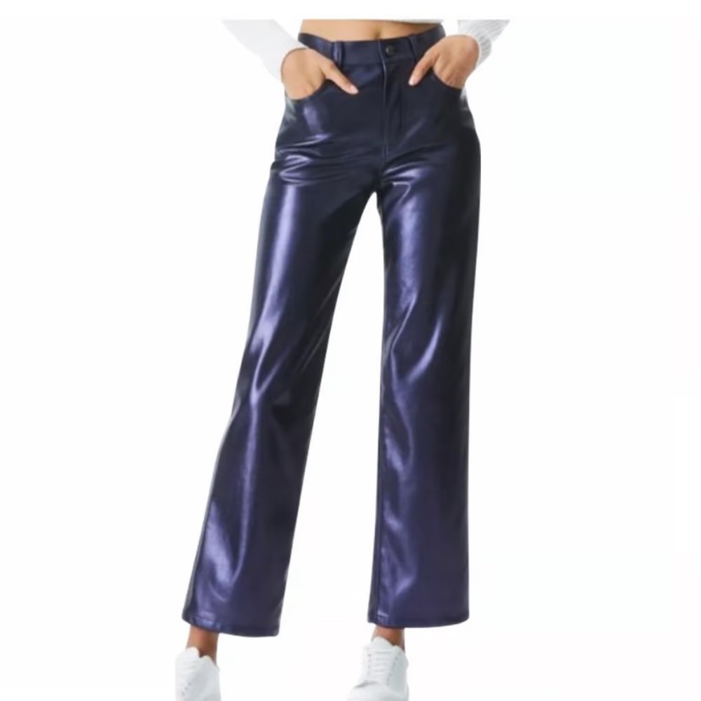 Alice & Olivia faux leather shiny purple boyfriend pants